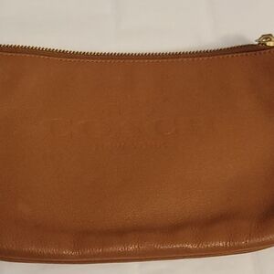 Coach Brown Leather Wristlet with Gold Zipper
